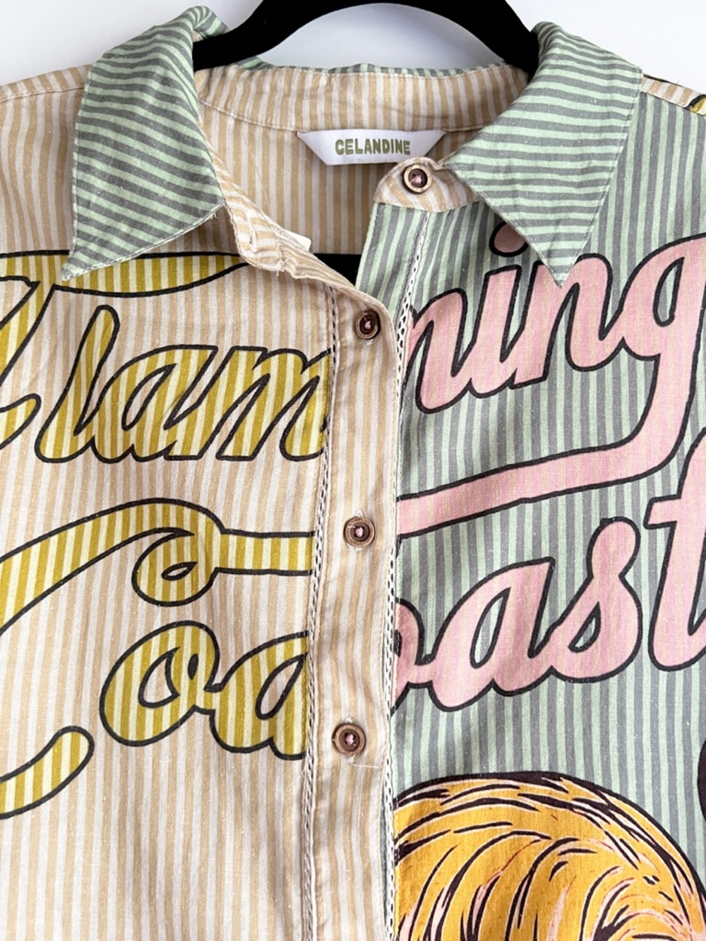 Celadine Flamingo Coast Short-Sleeve Linen Blend Buttondown Shirt Size Small NWT - Picture 5 of 12